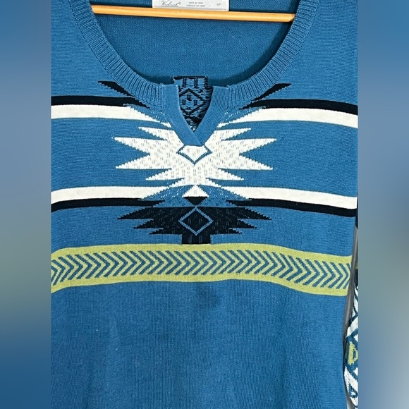 Woolrich Southwestern Sweater Womens Small Blue Pullover Tunic V Neck - Picture 4 of 10